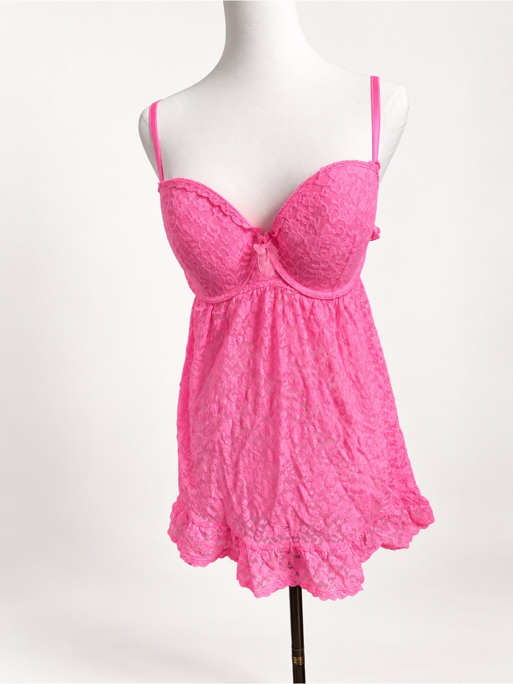 Victoria’s Secret Hot Pink Floral Lace Babydoll Lingerie Chemise 36D
